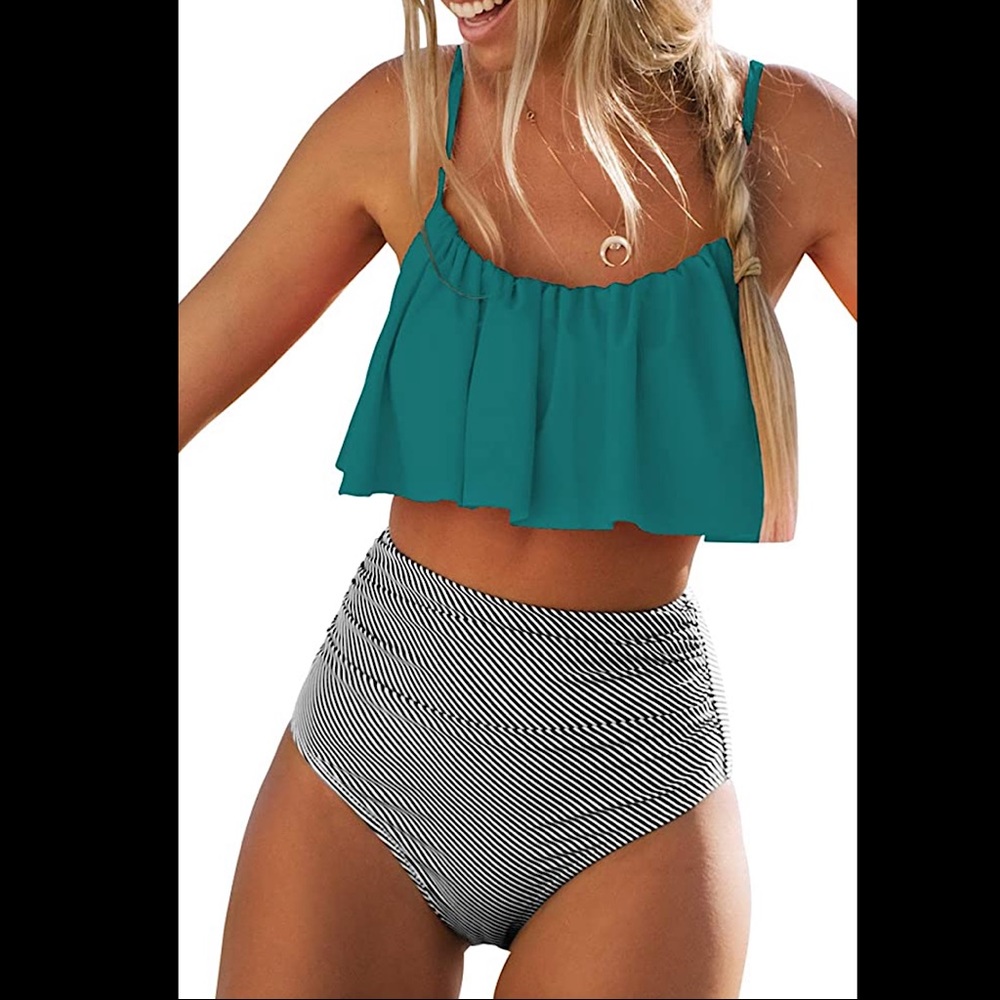 Cupshe Green High Waisted Bikini Set Size XL